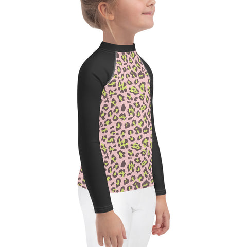 Dakota Lime & Pink Leopard kid long-sleeve rash guard swim top