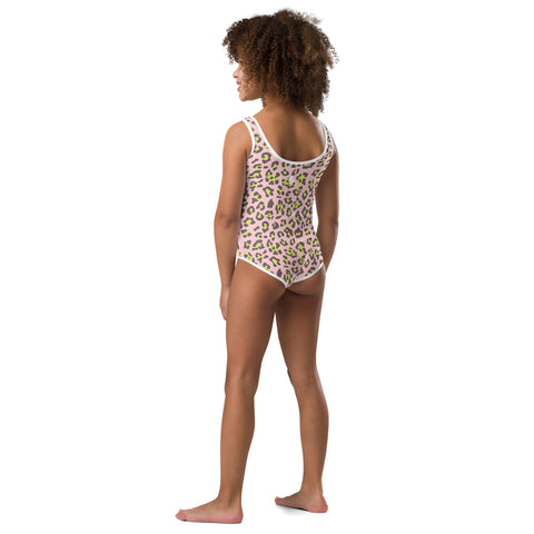 Dakota Lime & Pink Leopard kid full swimsuit