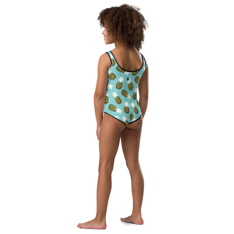Sammy Yellow and Teal Pineapples kid full swimsuit