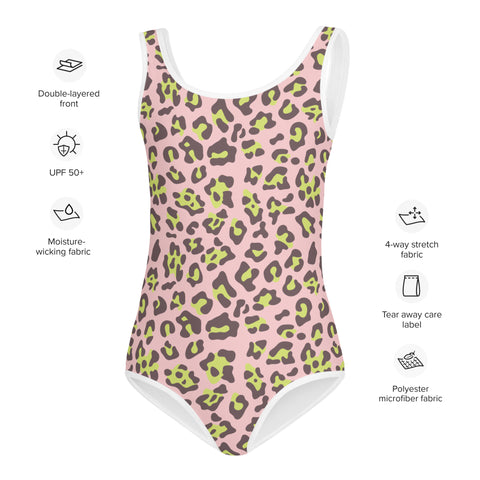 Dakota Lime & Pink Leopard kid full swimsuit