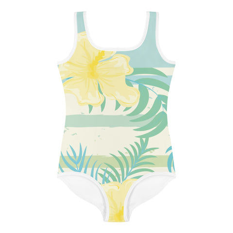 Maya Blue & Yellow Hibiscus kid full swimsuit