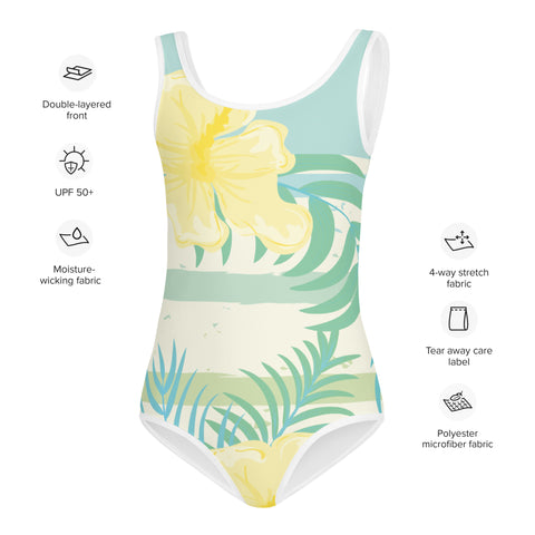 Maya Blue & Yellow Hibiscus kid full swimsuit