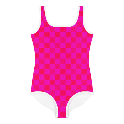 Taylor Cerise & Red Checkered Board kid full swimsuit