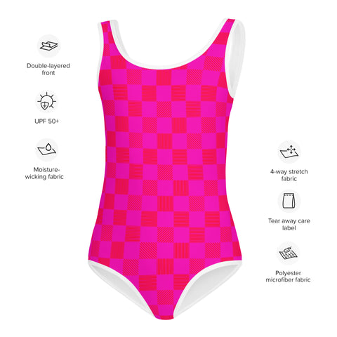 Taylor Cerise & Red Checkered Board kid full swimsuit