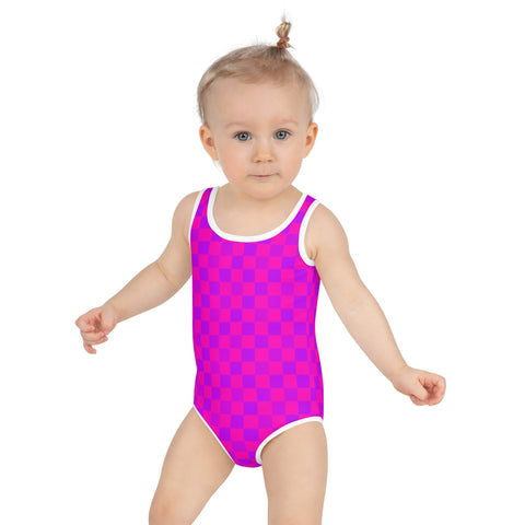 Nova Cerise & Purple Blue Checkered Board kid full swimsuit