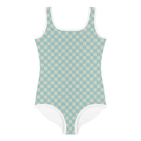 Ash Blue & Cream Checkered Board kid full swimsuit