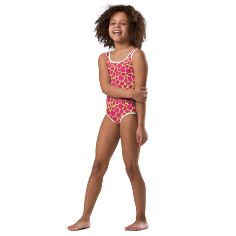Vinnie Neon Pink & Teal Giraffe kid full swimsuit