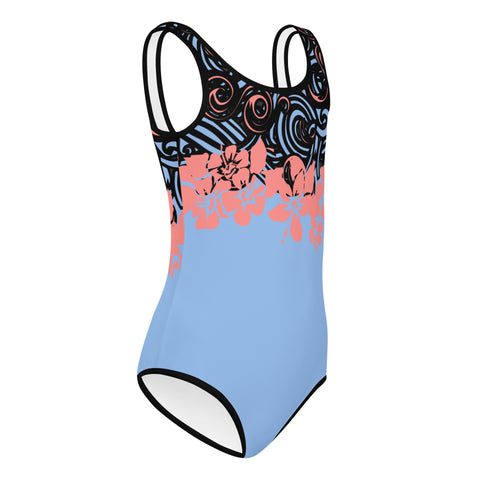 Charlie Blue & Coral Hibiscus kid full swimsuit