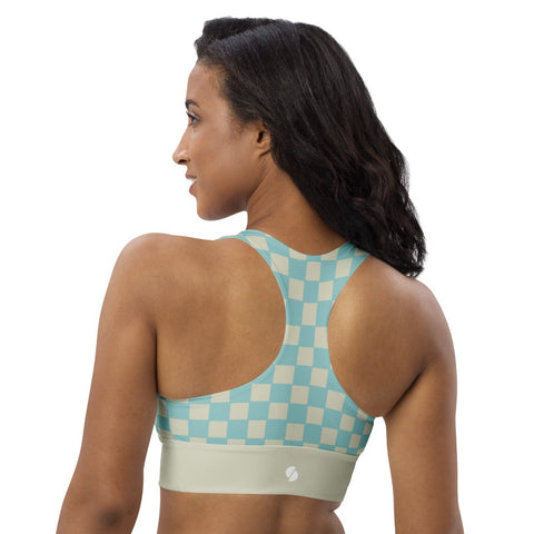 Soft Blue & Cream Checkered Board recycled longline bralette top