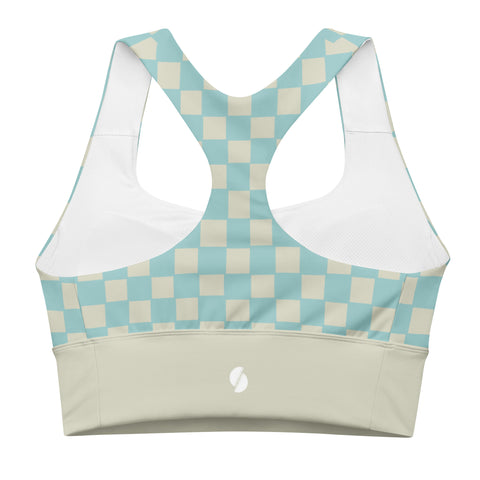 Soft Blue & Cream Checkered Board recycled longline bralette top