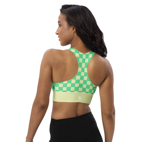 Green & Yellow Checkered Board recycled longline bralette top