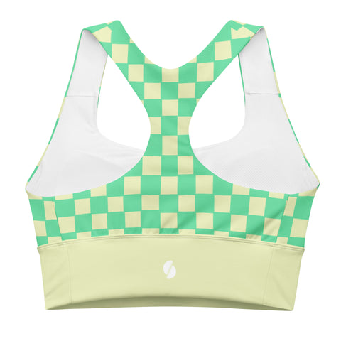 Green & Yellow Checkered Board recycled longline bralette top