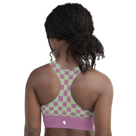 Retro Purple & Green Checkered Board recycled longline bralette top