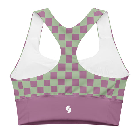 Retro Purple & Green Checkered Board recycled longline bralette top