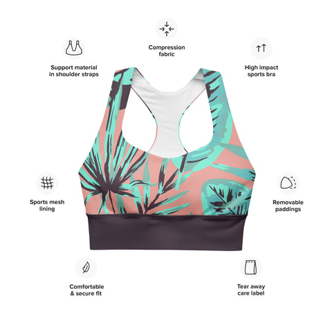 Psychedelic Jungle Mint & Coral recycled longline bralette top