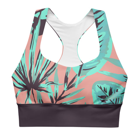 Psychedelic Jungle Mint & Coral recycled longline bralette top