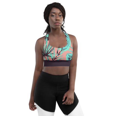 Psychedelic Jungle Mint & Coral recycled longline bralette top