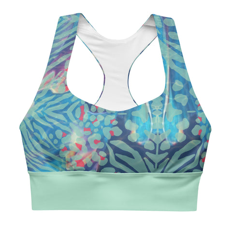 Psychedelic Tiger & Leopard recycled longline bralette top