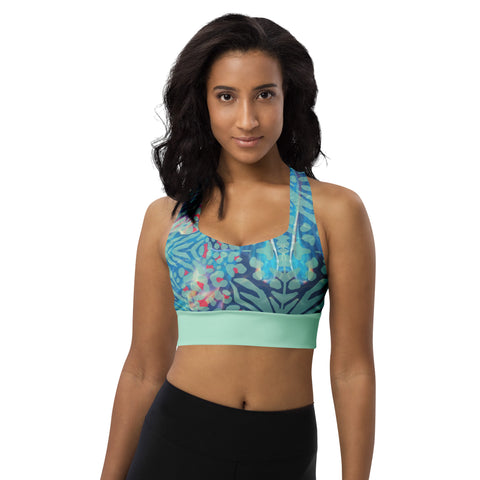 Psychedelic Tiger & Leopard recycled longline bralette top