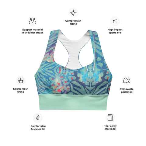 Psychedelic Tiger & Leopard recycled longline bralette top