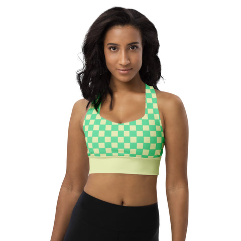 Green & Yellow Checkered Board recycled longline bralette top