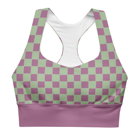 Retro Purple & Green Checkered Board recycled longline bralette top