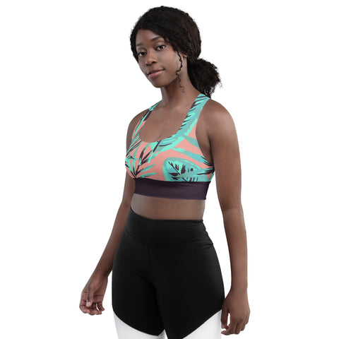 Psychedelic Jungle Mint & Coral recycled longline bralette top