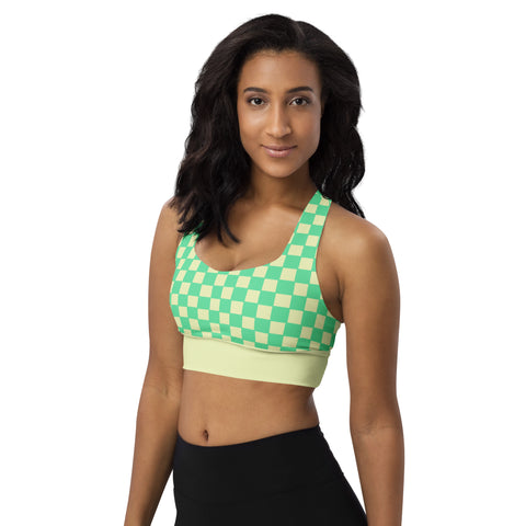 Green & Yellow Checkered Board recycled longline bralette top