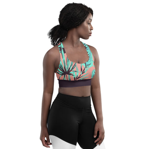 Psychedelic Jungle Mint & Coral recycled longline bralette top