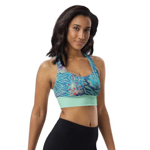 Psychedelic Tiger & Leopard recycled longline bralette top