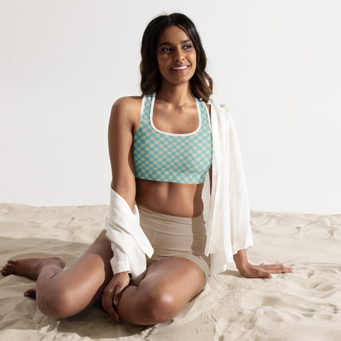 Soft Blue & Cream Checkered Board bralette top