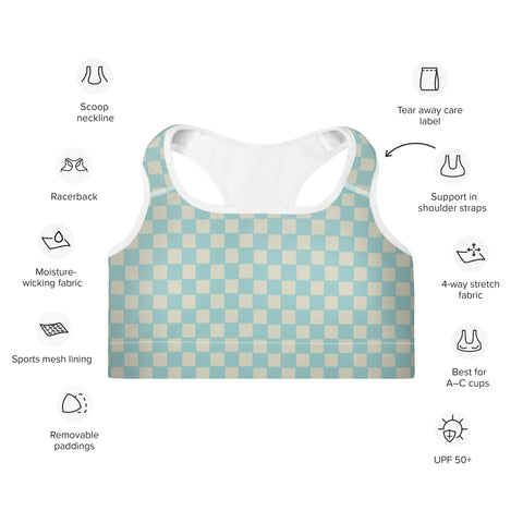 Soft Blue & Cream Checkered Board bralette top