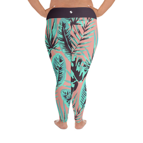 Psychedelic Jungle Mint & Coral plus size leggings