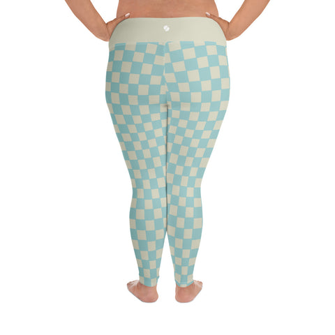 Soft Blue & Cream Checkered Board plus size leggings