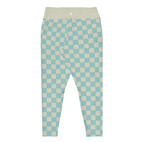 Soft Blue & Cream Checkered Board plus size leggings