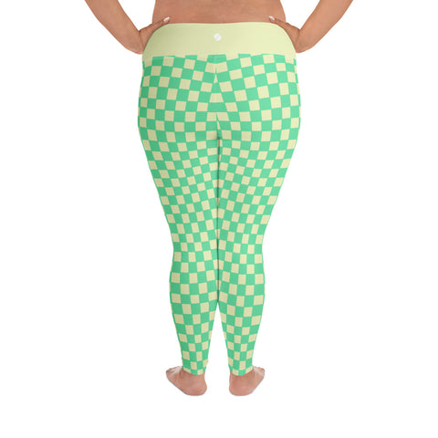 Green & Yellow Checkered Board plus size leggings