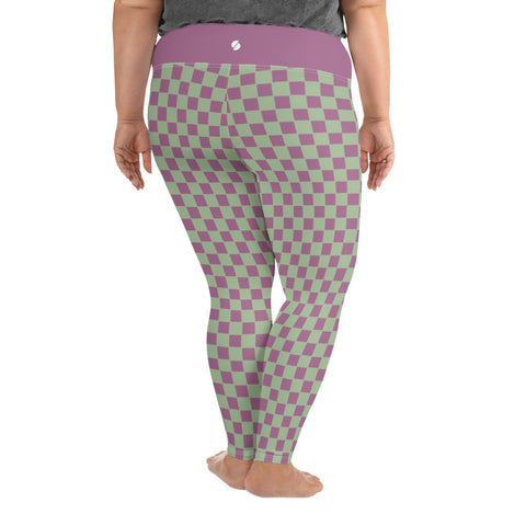 Retro Purple & Green Checkered Board plus size leggings