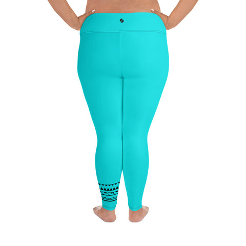 Into The Greens tropical plus size leggings (teal & black solid colours)