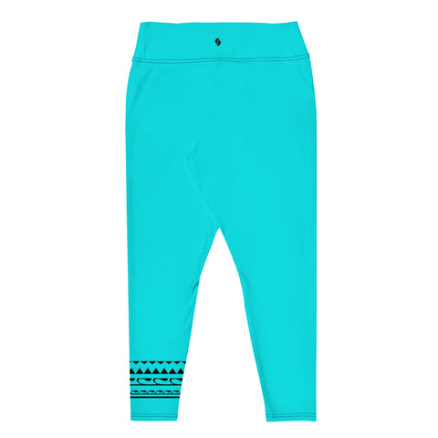Into The Greens tropical plus size leggings (teal & black solid colours)