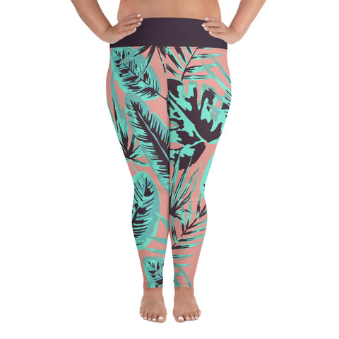 Psychedelic Jungle Mint & Coral plus size leggings