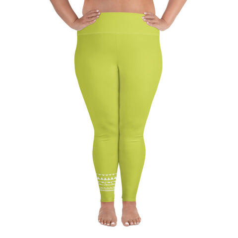 Psychedelic Jungle Neon plus size leggings (solid lime)