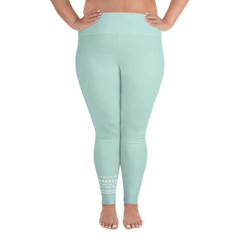 Sunny Hibiscus plus-size leggings (solid light blue-green)