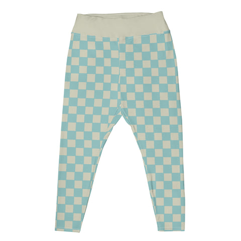 Soft Blue & Cream Checkered Board plus size leggings