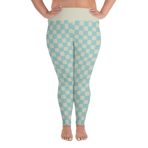 Soft Blue & Cream Checkered Board plus size leggings