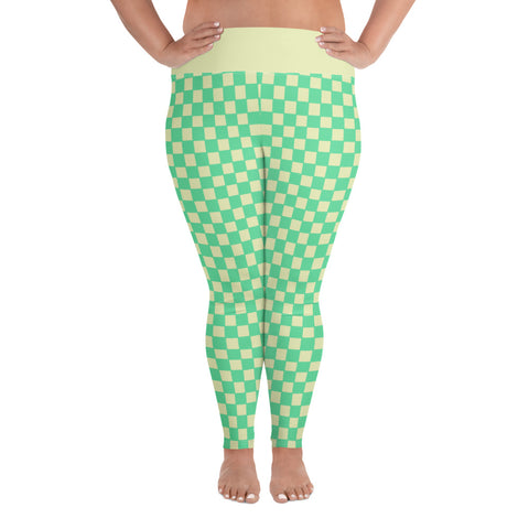 Green & Yellow Checkered Board plus size leggings