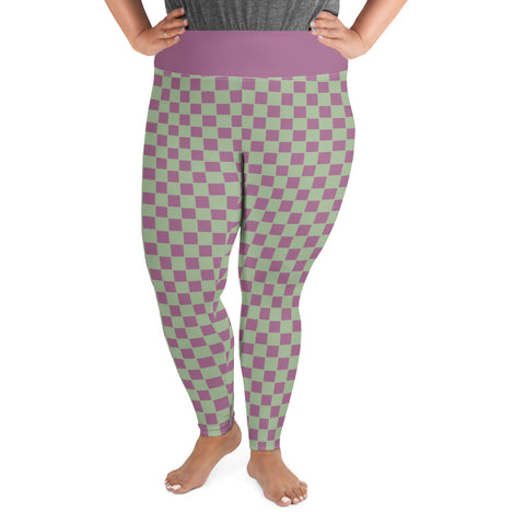 Retro Purple & Green Checkered Board plus size leggings