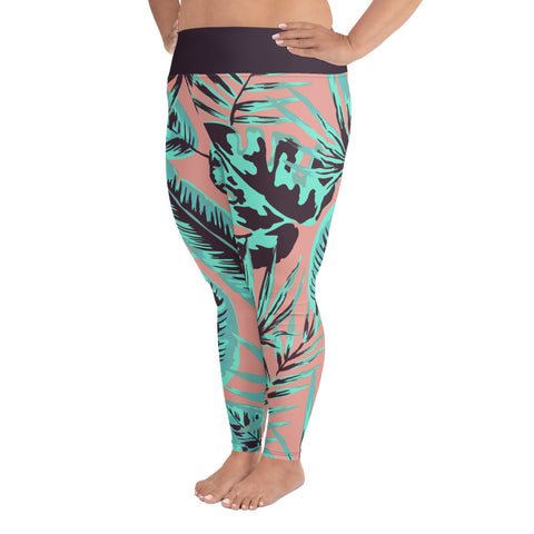 Psychedelic Jungle Mint & Coral plus size leggings