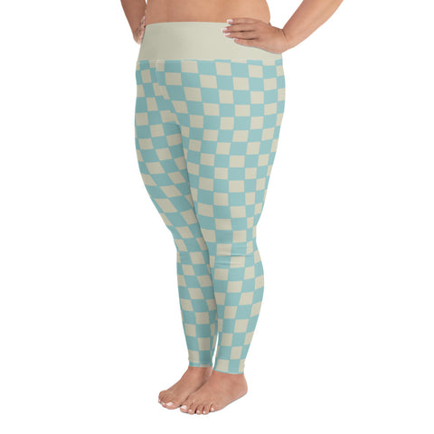 Soft Blue & Cream Checkered Board plus size leggings