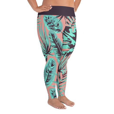 Psychedelic Jungle Mint & Coral plus size leggings