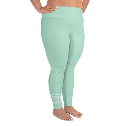 Psychedelic Tiger & Leopard plus-size leggings (solid light mint green)